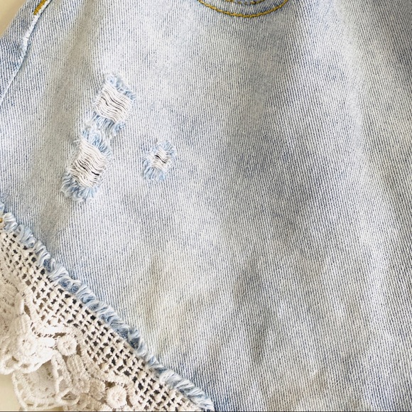 Free People Denim Lace Crochet Distressed Shorts - Picture 2 of 6